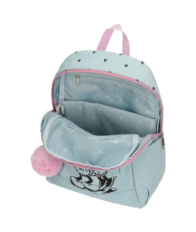 Mochila Disney 35cm Mickey e Minnie Beijos Azul