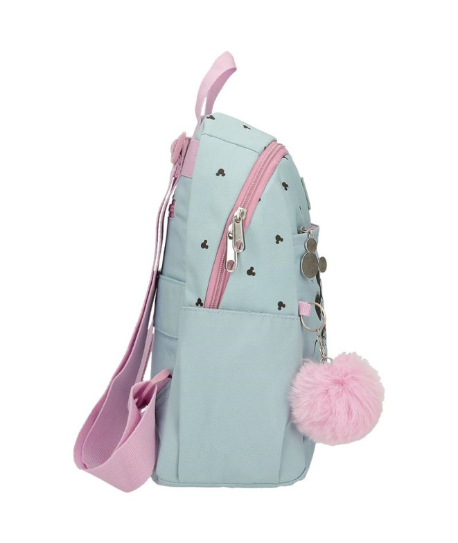 Mochila Disney 35cm Mickey e Minnie Beijos Azul