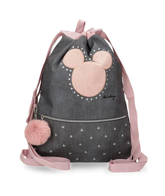 Bolsa saco Disney W/Zipper Mickey Studs Negro