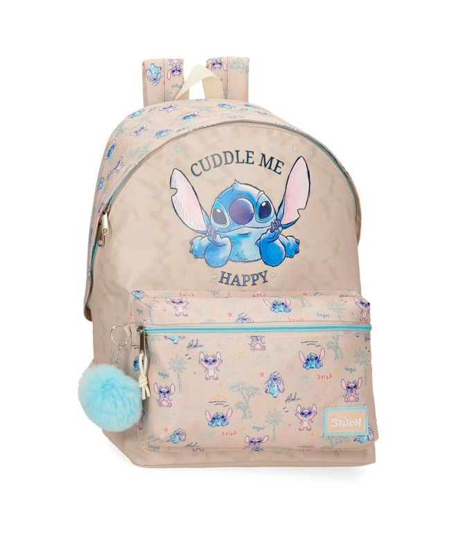 Mochila Mochila Disney 44Cm. Stitch Cuddle Me Happy Bege