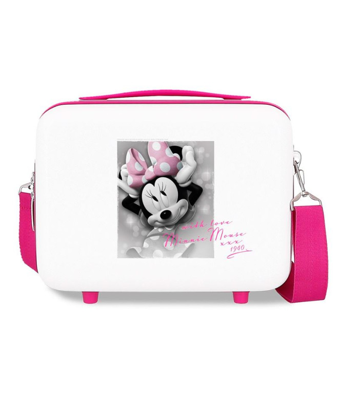 Necessaire Disney Adapt. Estojo de toucador em abs. Estilo Minnie Branco