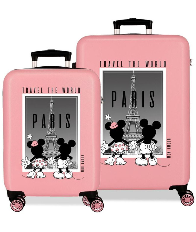 Set Disney Abs Luggage Trolley 2/ 55-68Cm.4W. Minnie & Mickey Paris Nude Pink