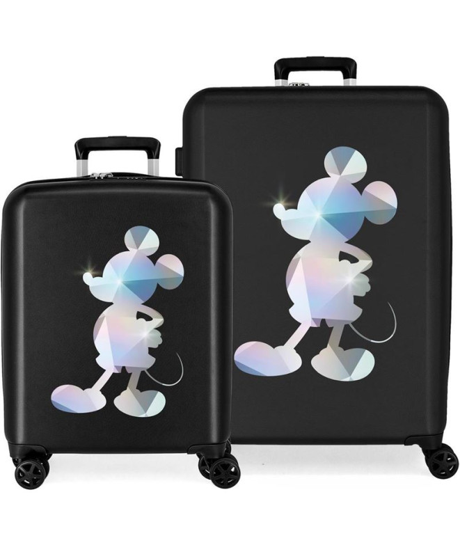 Set Disney Abs Carrinho de Bagagem 2/ 55-70Cm.4W. Disney 100 Mickey Prata Preto