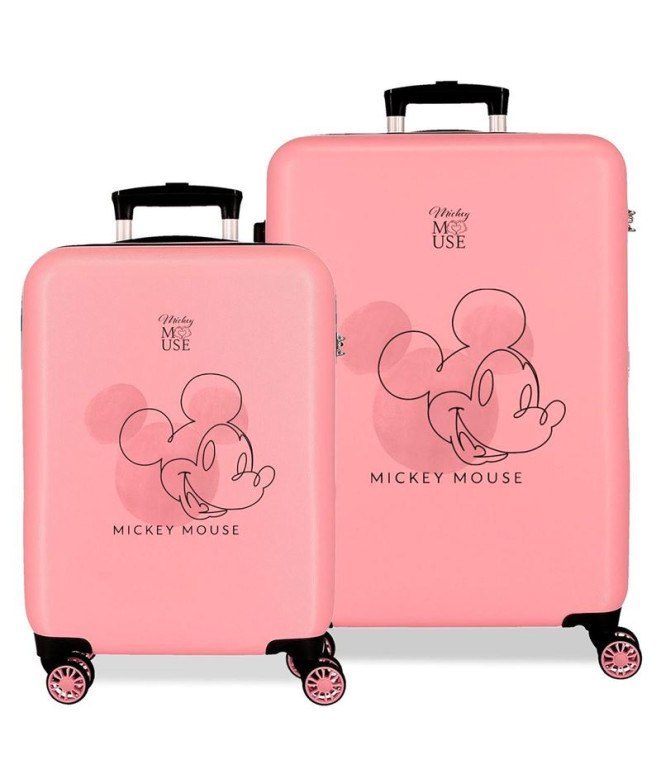 Set Disney Abs Bagage Trolley 2/ 55-68Cm.4W.Mickey Outline Pink