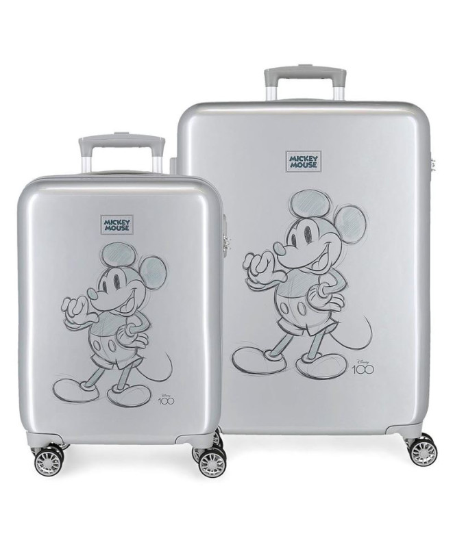 Set Disney Abs Carrinho de Bagagem 2/ 55-68Cm.4W. Disney 100 Mickey Cinzento