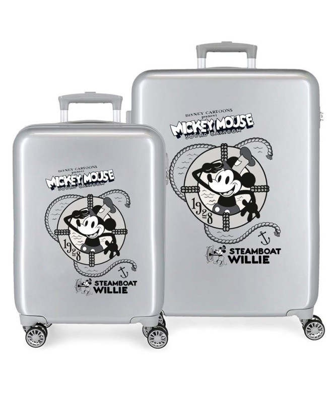 Set Disney Abs Luggage Trolley 2/ 55-70Cm.4W 100 - Joyful Mickey Steamboad Grey