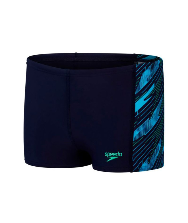 Fato de banho Natação Speedo Menino de Calções Aquashort com painel Hyperboom Azul/Verde