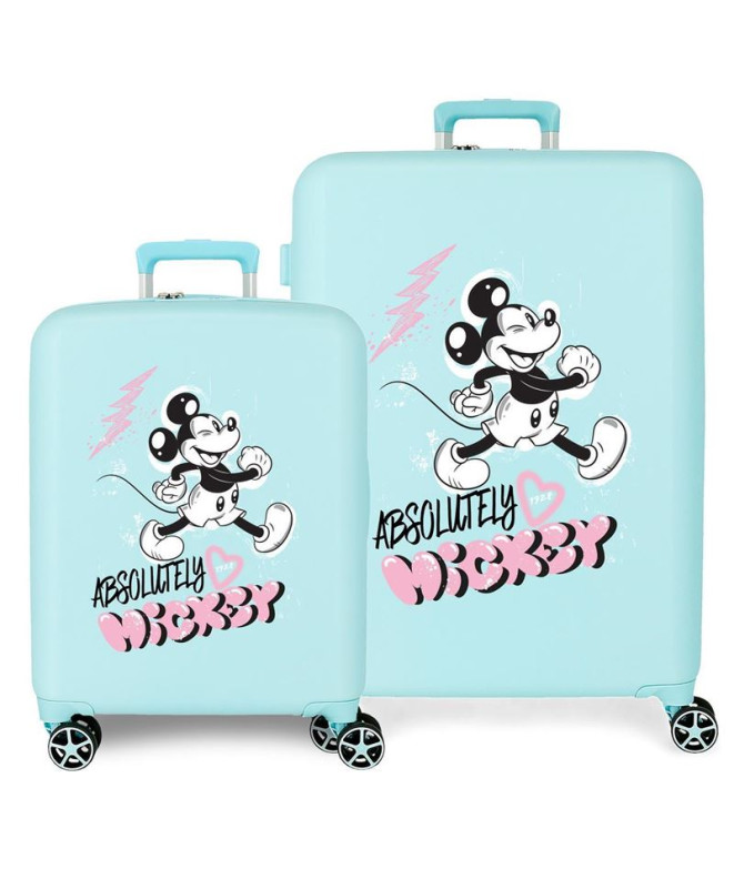 Set Disney Abs Bagage Trolley 2/ 55-70Cm.4L.Mickey Friendly Bleu Turquoise