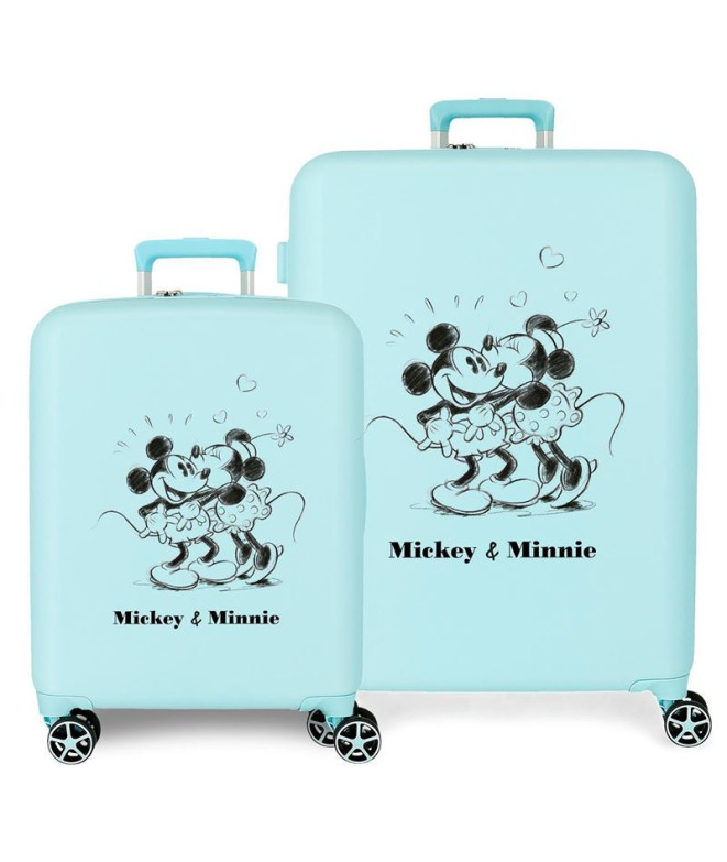 Set Chariot à bagages Disney Abs 2/ 55-70Cm.4W.Mickey & Minnie Bleu Turquoise