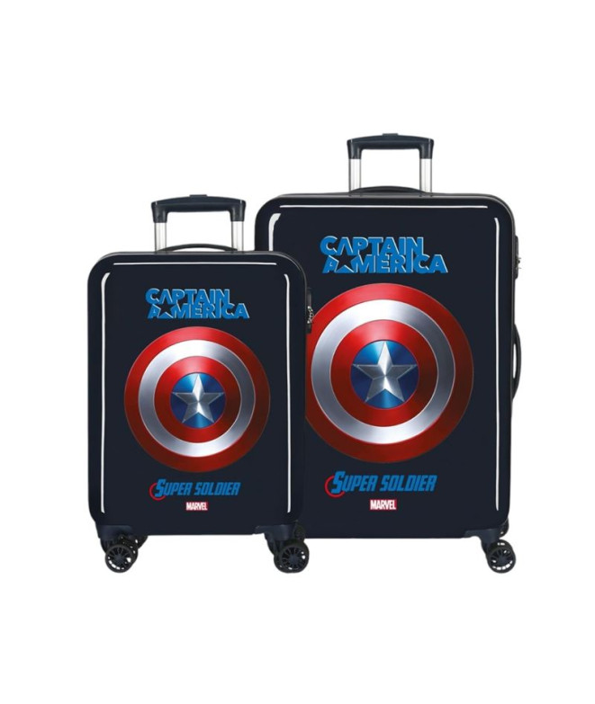 Set 2/Trolley Marvel Abs 55-68Cm.4R.Capitan America Bleu