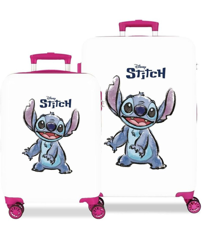 Set Chariot à bagages Disney Abs 2/ 55-65Cm.4W.Adorable Stitch Blanc