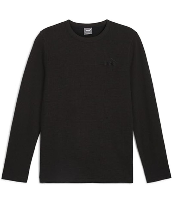 Camiseta Casual Homem Puma Essentials Elevated Waffle Longsleeve Preto