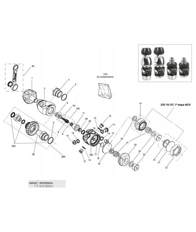 Aiguille valve de percussion Cressi MC9-T10