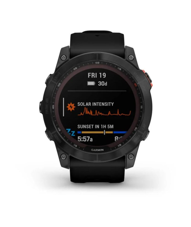 Relógio Garmin Fenix 7X Solar Prata preto Bracelete preta Preto