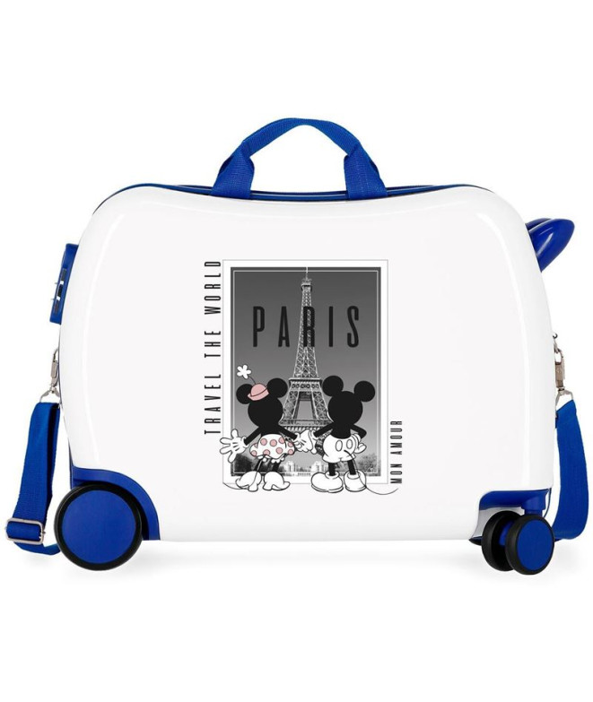 Valise Enfant Disney Abs Rolling 4W.(2 Multid.) Minnie & Mickey Paris Blanc