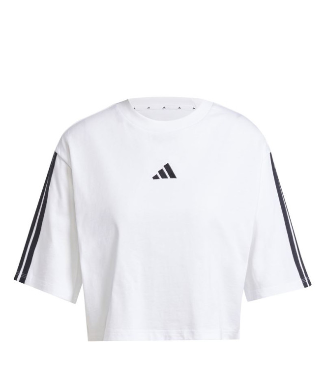 Camiseta adidas Essentials Cotton Loose 3Bandas Mujer Blanco/Negro