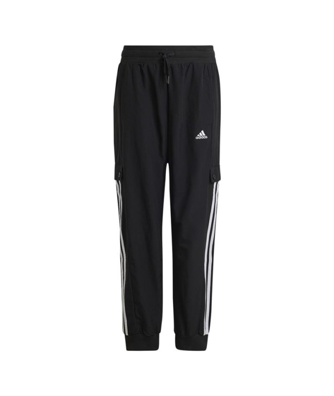 Pantalon adidas Fille Street Jam Cargo à poignets tissés Noir/Blanc