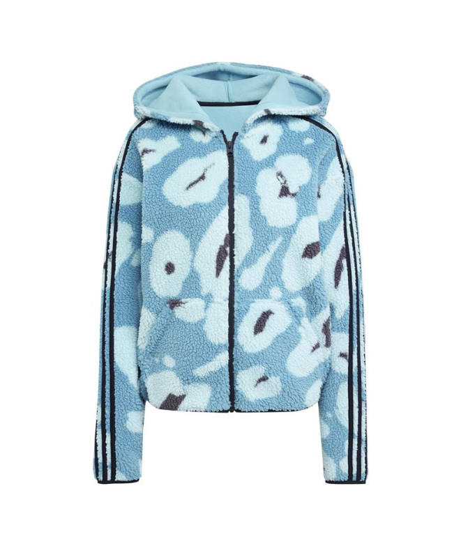 Chaqueta adidas Essentials 3 Bandas Animal Print High Pile Hoodie Mujer Negro