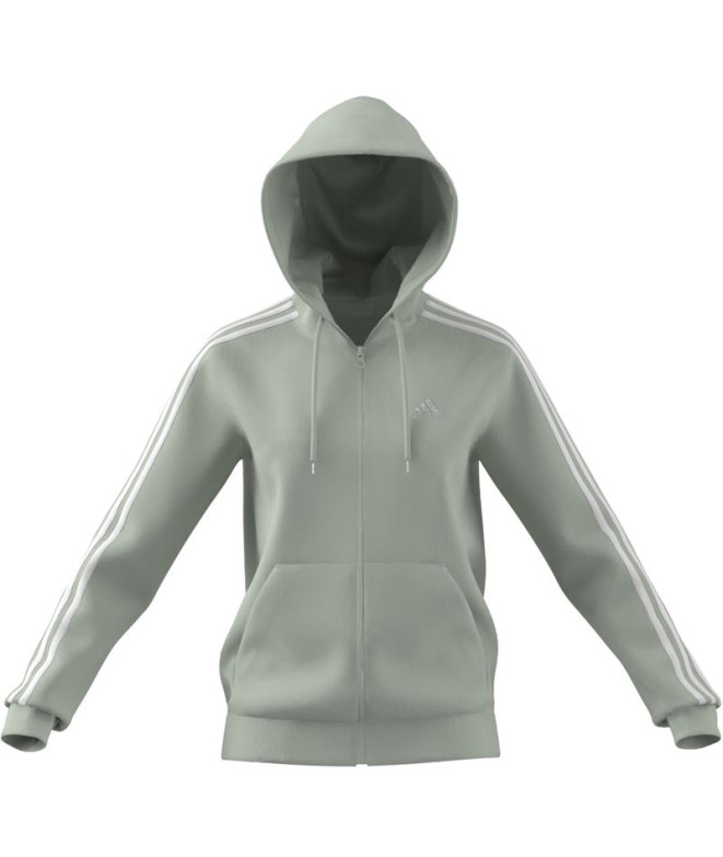 Chaqueta adidas Essentials 3 Bandas Full-Zip Fleece Hoodie Mujer Verde
