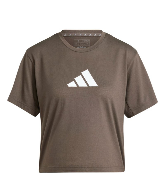 Camiseta Fitness adidas Mulher by Essentials Grande logótipo de desempenho Verde azeitona