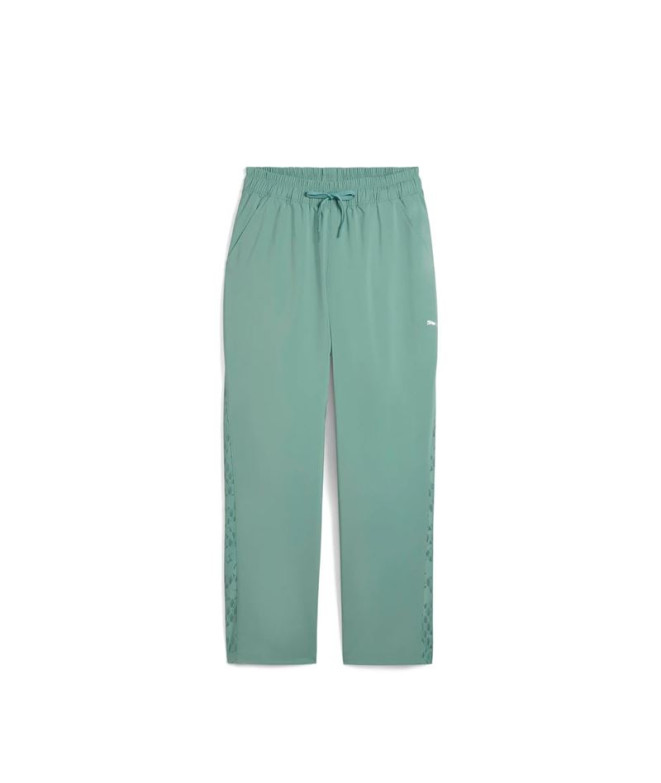 Pantalones de Fitness Puma Lace Woven Pant,Green Moon, Mujer
