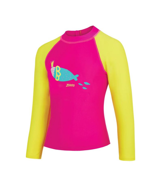 Camiseta de Natación Zoggs Long Sleeve Zip Sun Top Niña Amarillo/Rosa