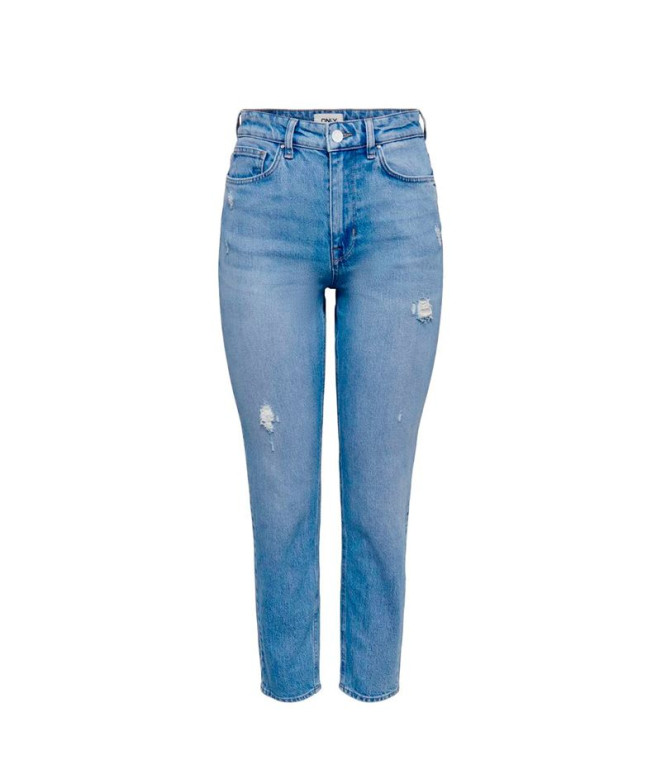 Calça Only Onlemily Str Ank Dst Rea697 Light Blue Denim Mulher