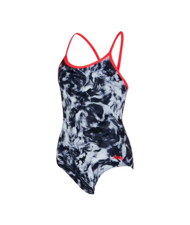 Maillot de bain Natation Fille by Zoggs Marble Sprintback Black Front Lined