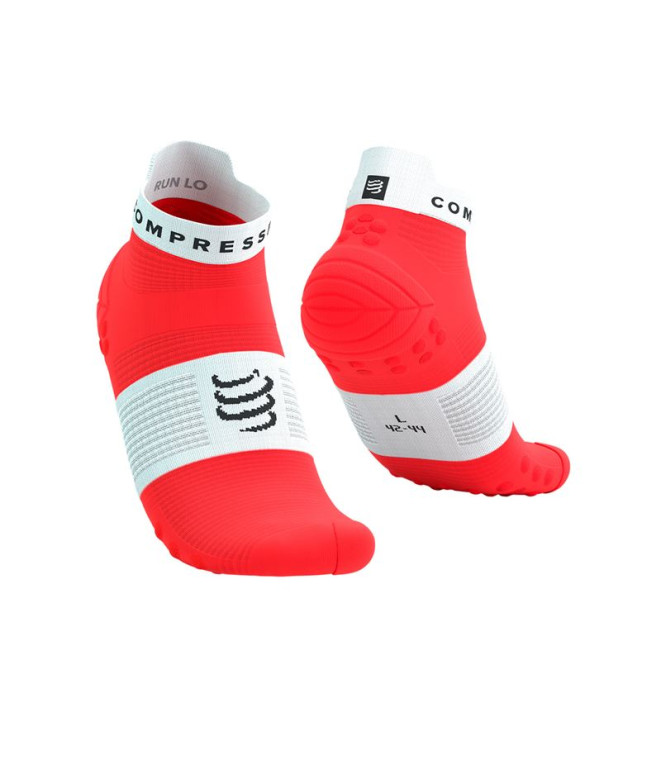 Chaussettes Running de Compressport Pro Racing V4.0 Run Low Fluo Red/White