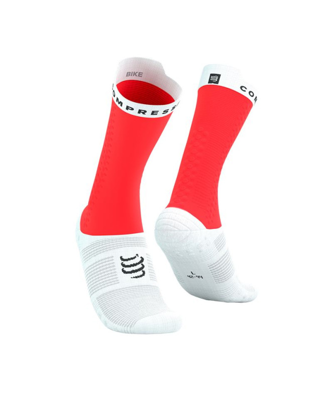 Chaussettes Running de Compressport Pro Racing V4.0 Bike Fluo Rouge/Blanc