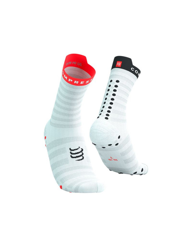 Meias Running de Compressport Pro Racing V4.0 Ultralight Run High Branco/Flu