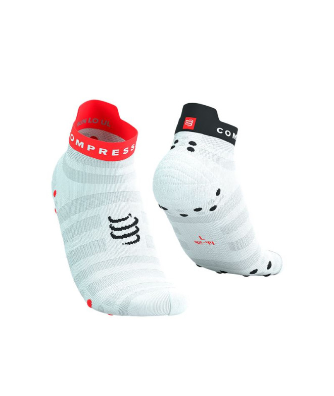 Chaussettes Running de Compressport Pro Racing V4.0 Ultralight Low White/Fluo Red