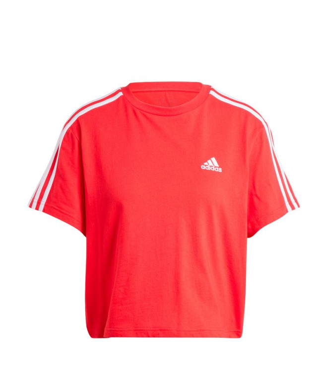 Camiseta adidas Essentials 3 Bandas Single Jersey Cropped Top Mujer Rojo