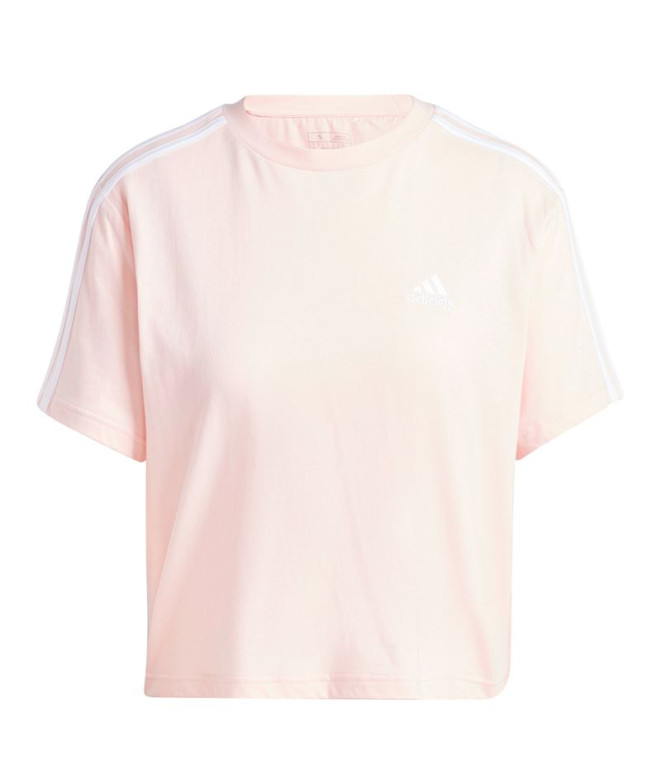 Camiseta adidas Essentials 3 Bandas Single Jersey Cropped Top Mujer Rosa