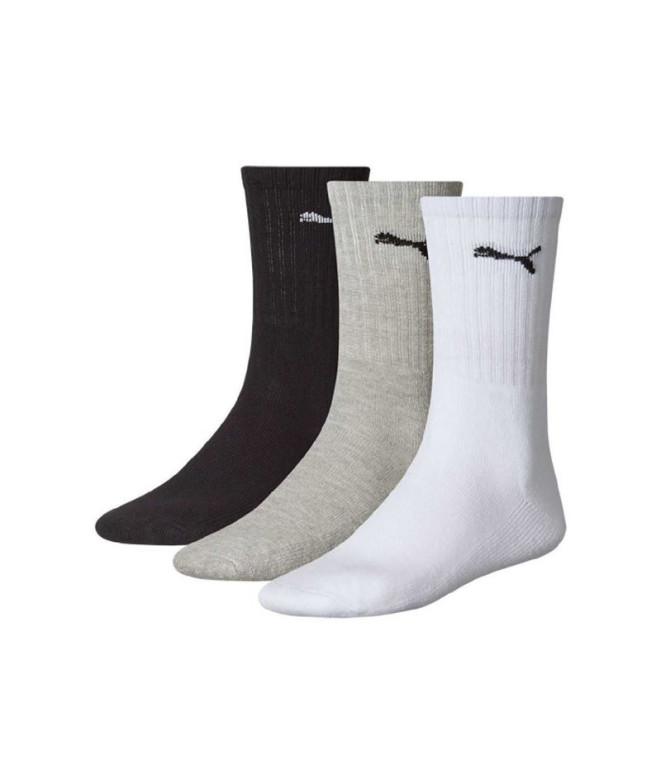 Meias Puma Crew 3P Branco-Preto-Cinza