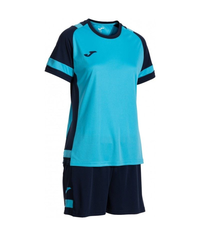 Conjunto de Futebol Joma Líder Mulher Turquesa Fluorescente/Azul Marinho