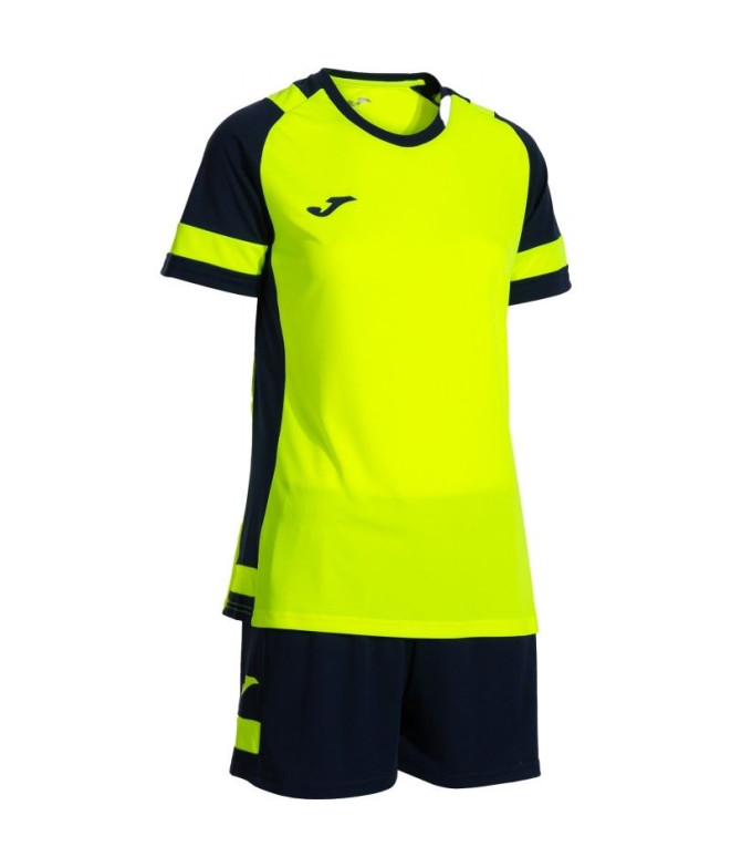 Conjunto de Futebol Joma Líder Mulher Amarelo Fluor/Azul Marinho