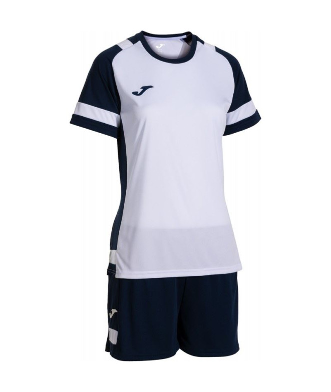 Conjunto de Futebol Joma Líder Mulher Branco/Azul Escuro