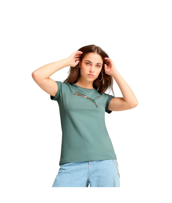 Camiseta Puma Graphics Floral Cat Mulher Verde