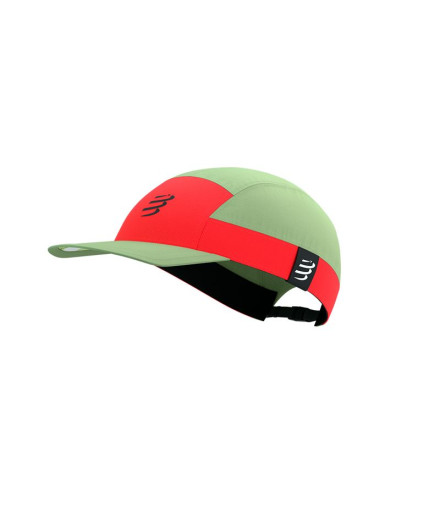 Boné de Running Compressport 5 Painéis Vermelho/Verde