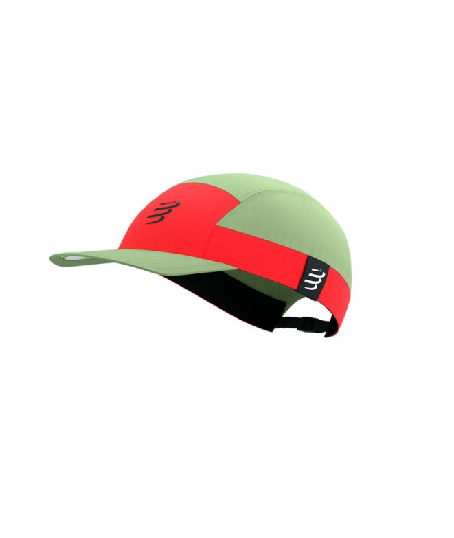 Gorra de Running Compressport 5 Panel Rojo/Verde