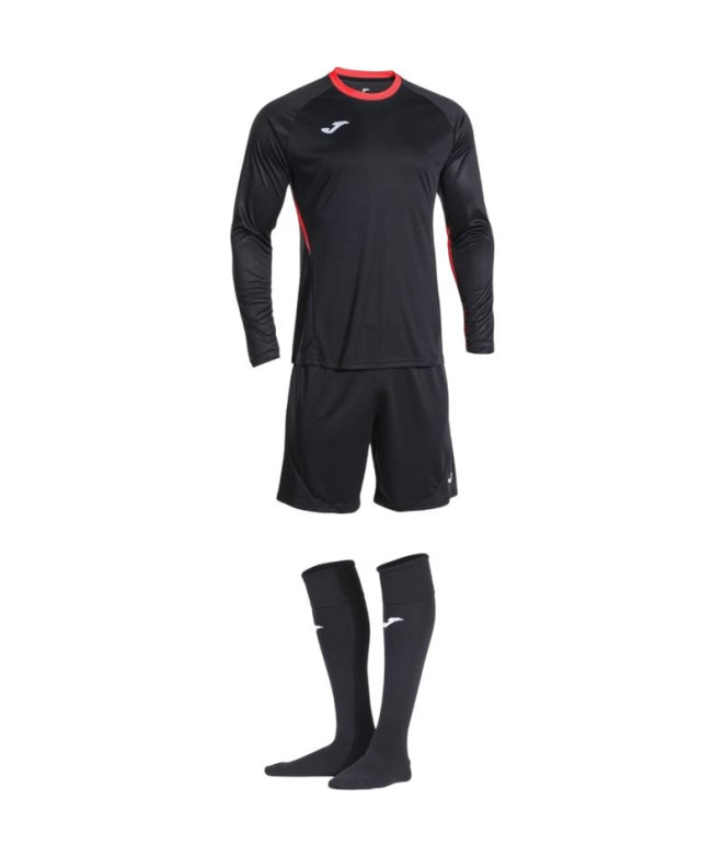 Conjunto de Futebol Joma Zamora X Gk Homem Preto/Coral Fluorescente