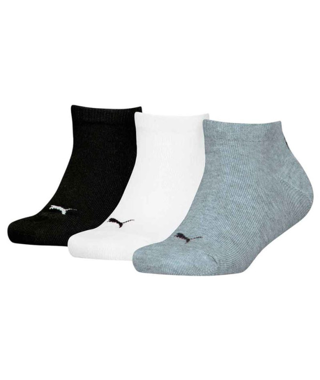 Calcetines Puma Plain Sneaker Infantil Gris/Blanco/Negro Pack