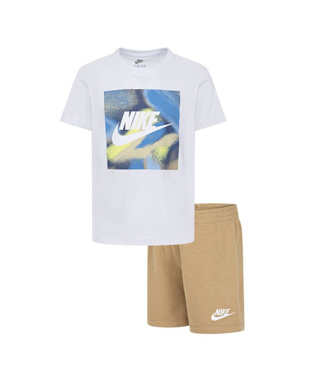 Camiseta Nike Nkn Club Express Ss Tee Short Infantil Beige Blanco