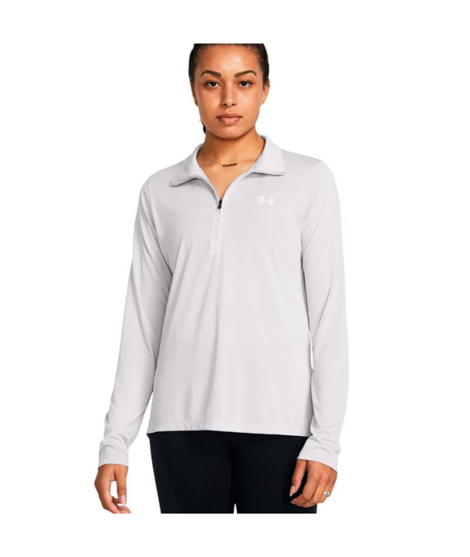 Camiseta de Fitness Under Armour Tech 1/2 Zip- Twist Mulher Cinza