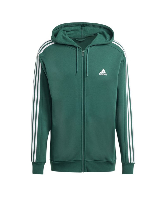 Casaco adidas Essentials Fleece 3-Stripes Full-Zip Homem Verde Escuro