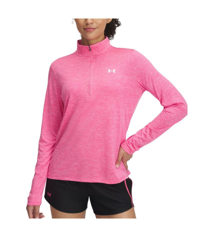 Camiseta de Fitness Under Armour Tech 1/2 Zip- Twist Mulher Rosa