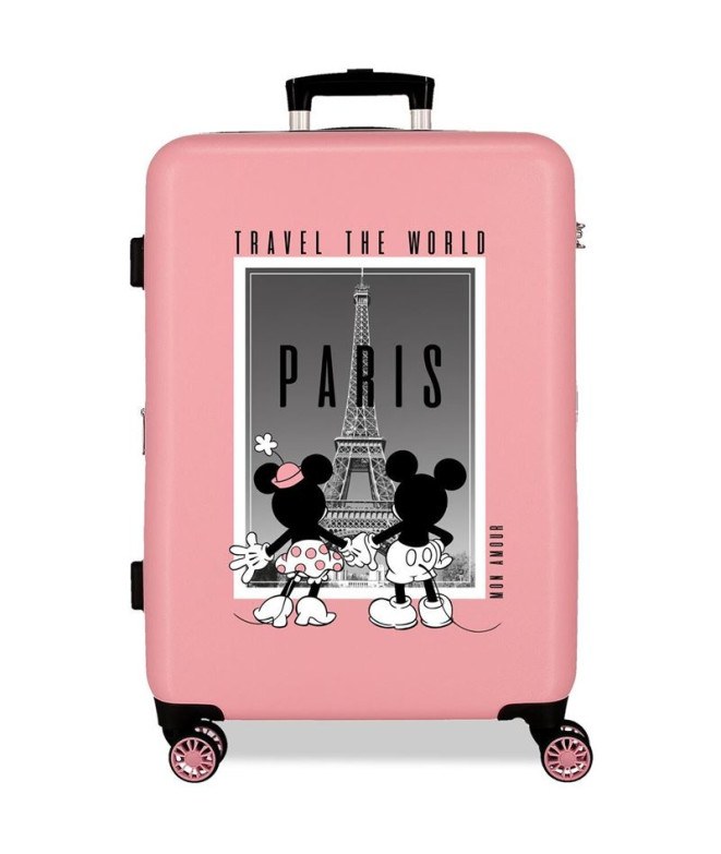 Mala Disney Abs 68Cm 4W Minnie e Mickey Paris Nude Rosa