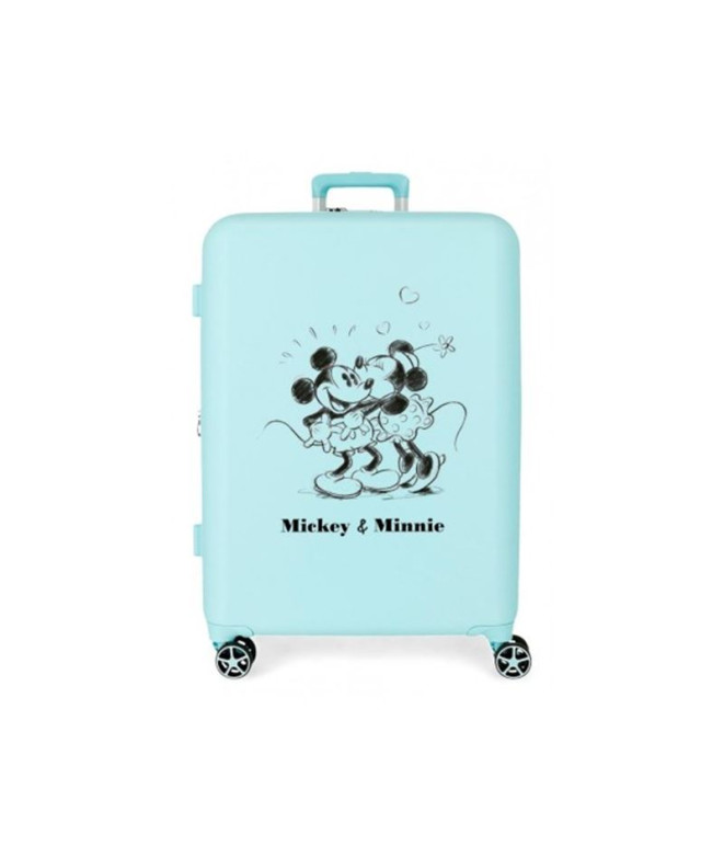 Valise Disney Abs 70Cm W/Exp 4W Mickey et Minnie Kisses Turquoise Bleu