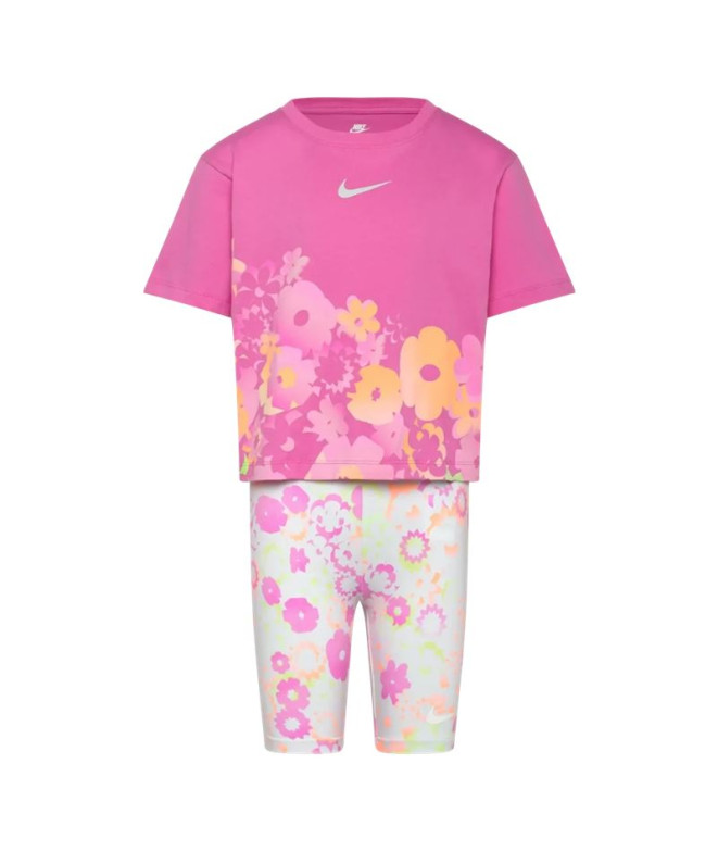 Conjunto Nike Nkg Flow-Ral Aop Bike Short Se Menina Pure Platinum